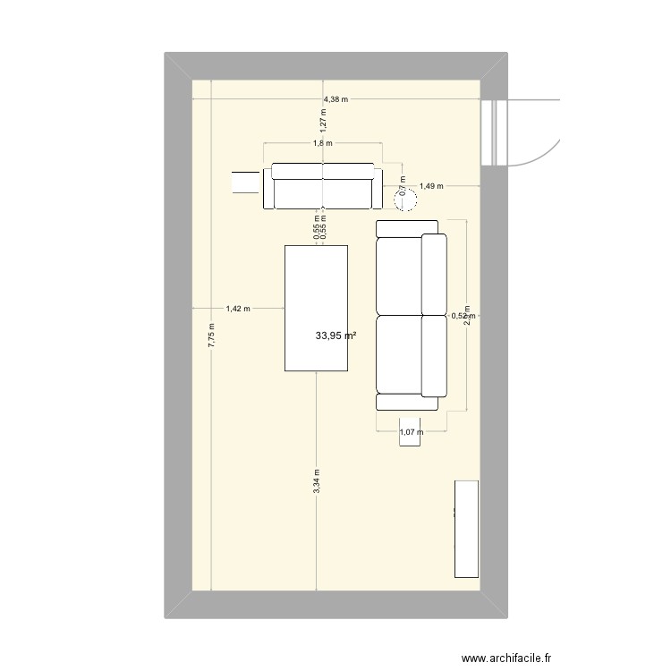 Plan séjour St j de v. Plan de 1 pièce et 34 m2