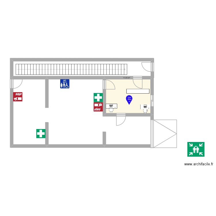 ÉTAGE DU BAS. Plan de 1 pièce et 11 m2