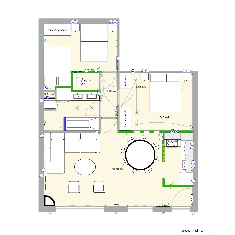 Auron - Cloisonnement - Amenagement. Plan de 6 pièces et 58 m2