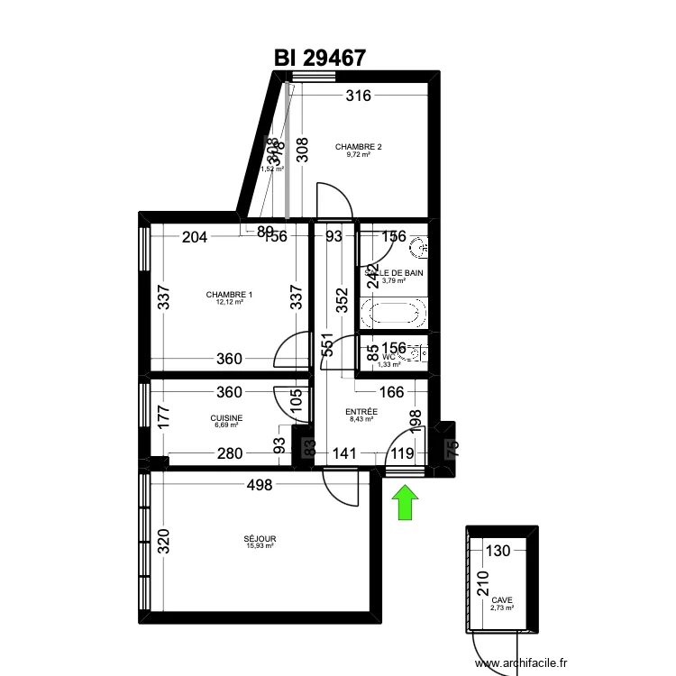 BI 29467. Plan de 12  et 63 m²