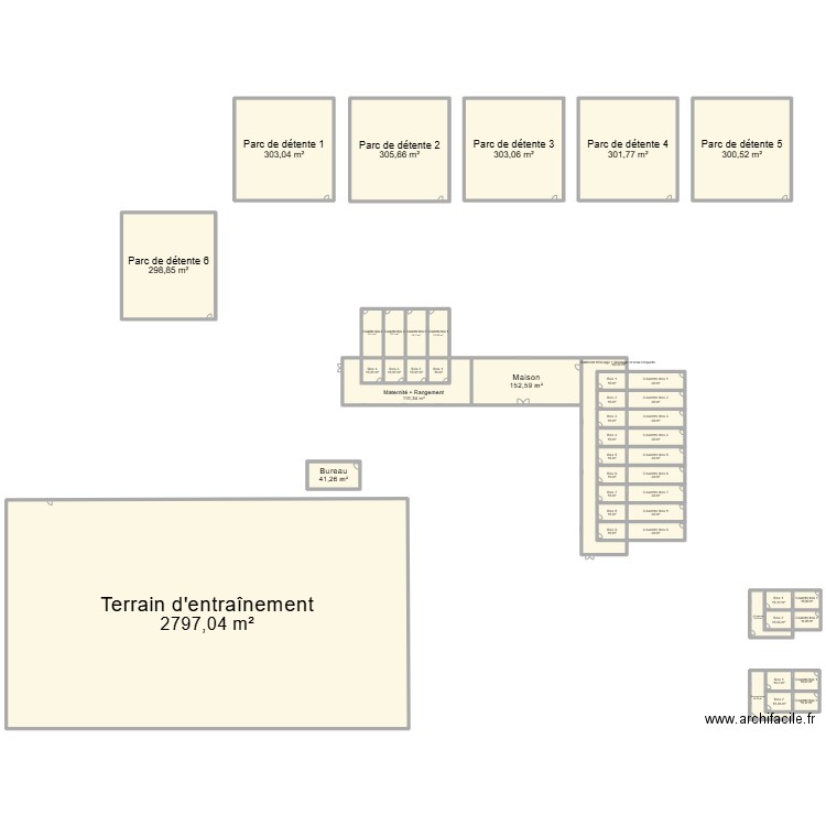 Elevage. Plan de 47 pièces et 1484 m2