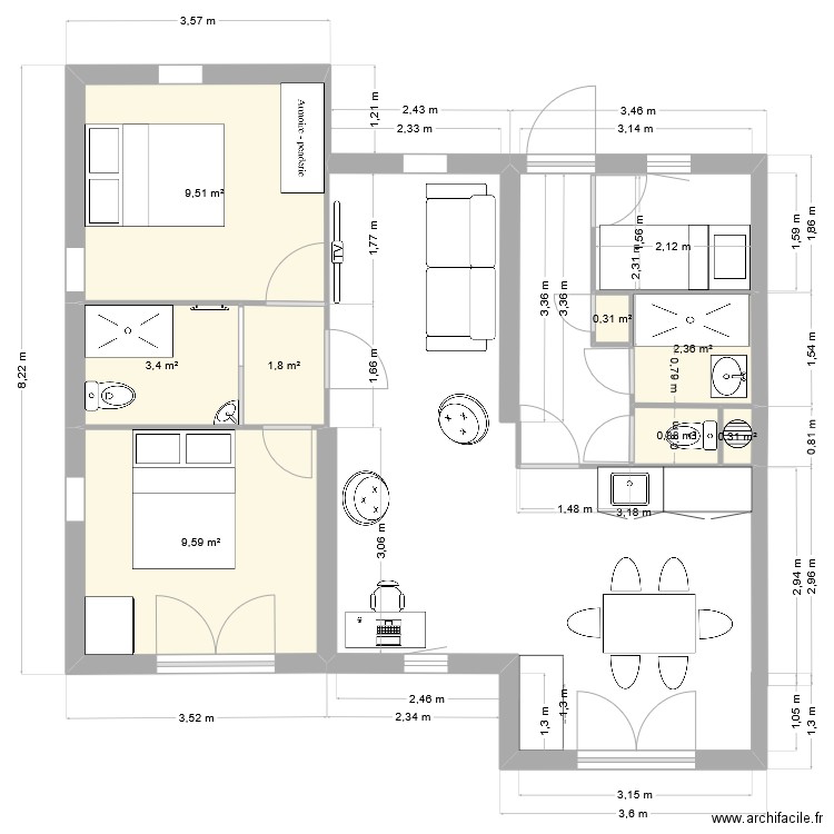 test SG3. Plan de 7 pièces et 28 m2