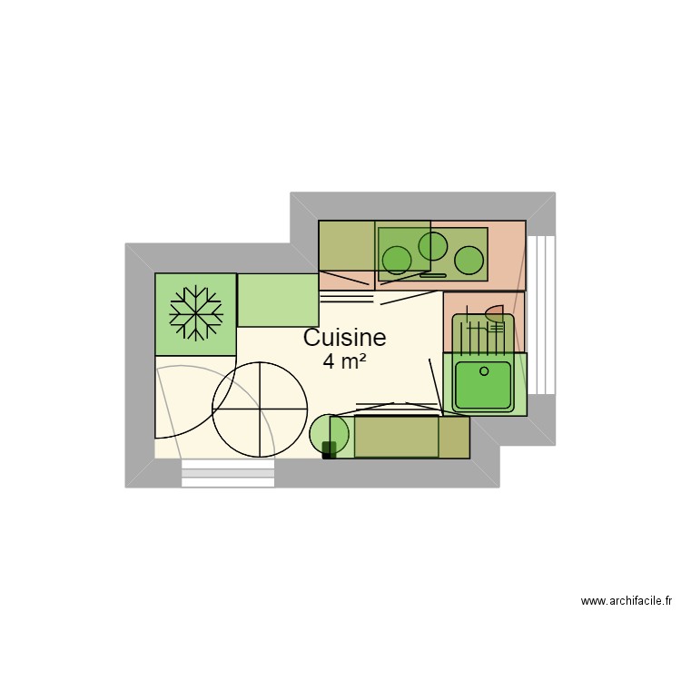 Coccina v2. Plan de 1 pièce et 4 m2