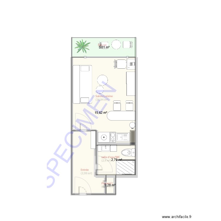 Appartement Le Louvain. Plan de 4 pièces et 22 m2