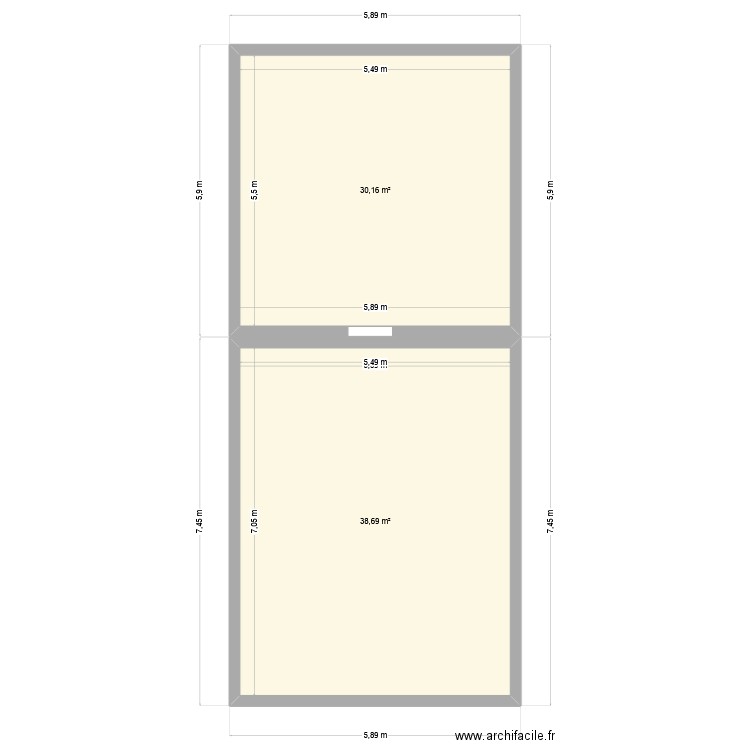 étage garage et extention Pouldergat. Plan de 2 pièces et 69 m2