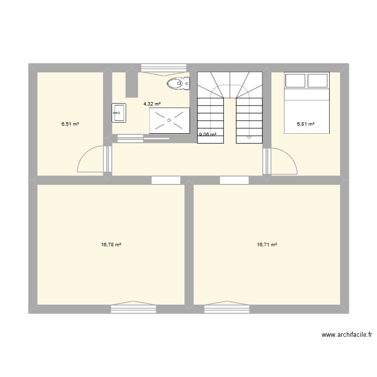 avec dressing. Plan de 6 pièces et 60 m2