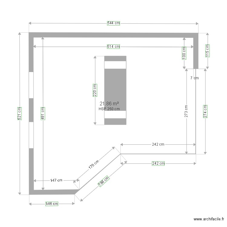 annexe plan 12 avec carreaux de verres. Plan de 1 pièce et 22 m2