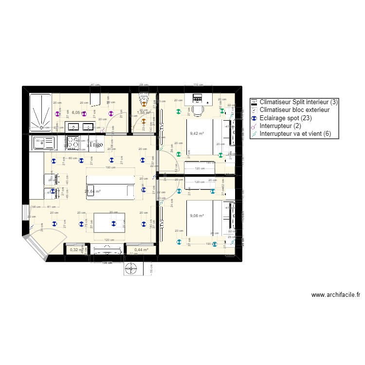 quai perriere. Plan de 7 pièces et 48 m2