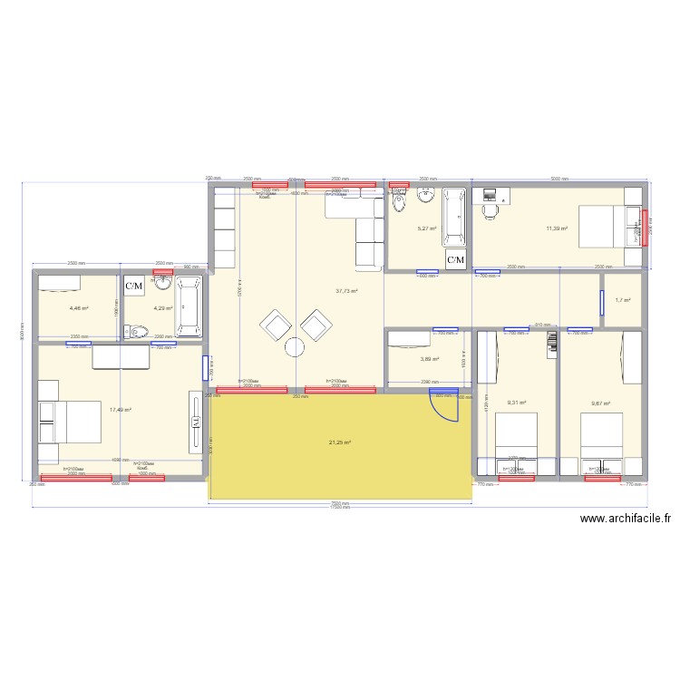 117 Andrew. Plan de 11 pièces et 126 m2