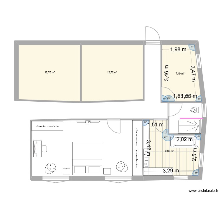 chambre 1. Plan de 4 pièces et 43 m2