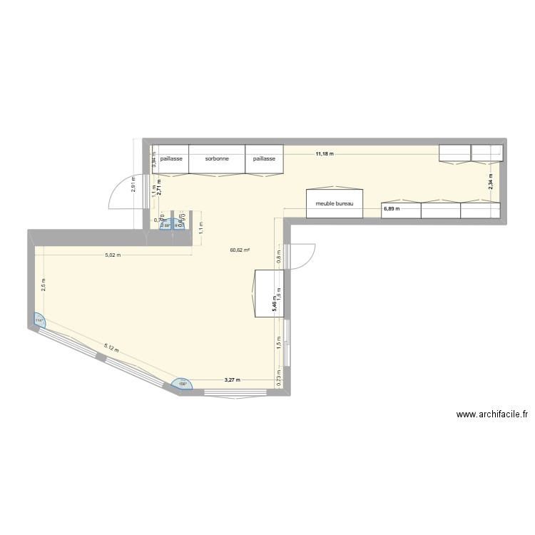 sodeleg. Plan de 1 pièce et 61 m2