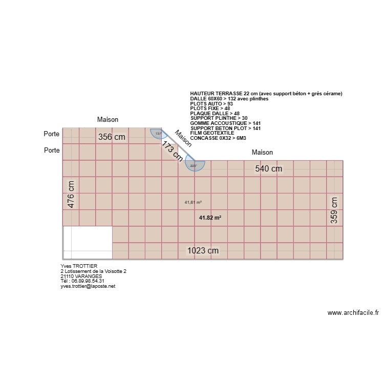 Terrasse Varanges dalles 120x30. Plan de 1 pièce et 42 m2