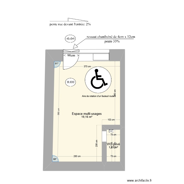 commerce . Plan de 2 pièces et 21 m2