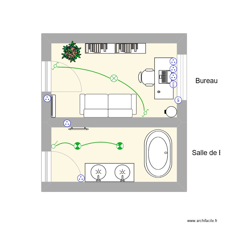 tp dom f. Plan de 2 pièces et 11 m2