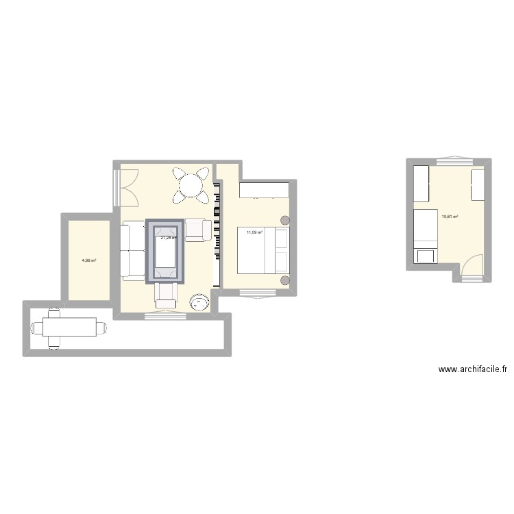 salon. Plan de 4 pièces et 48 m2