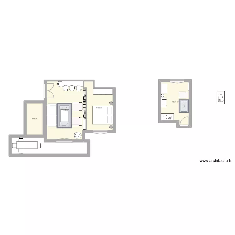 salon. Plan de 4  et 48 m²