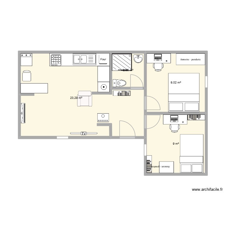 maison said. Plan de 4 pièces et 44 m2