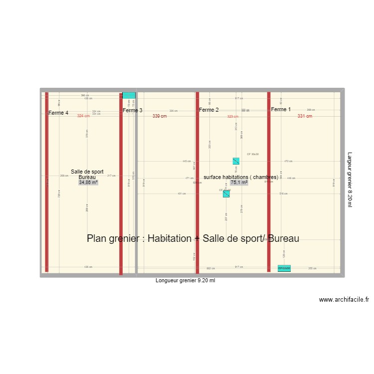 combles/habitation /salle de sport/bureau. Plan de 2 pièces et 110 m2