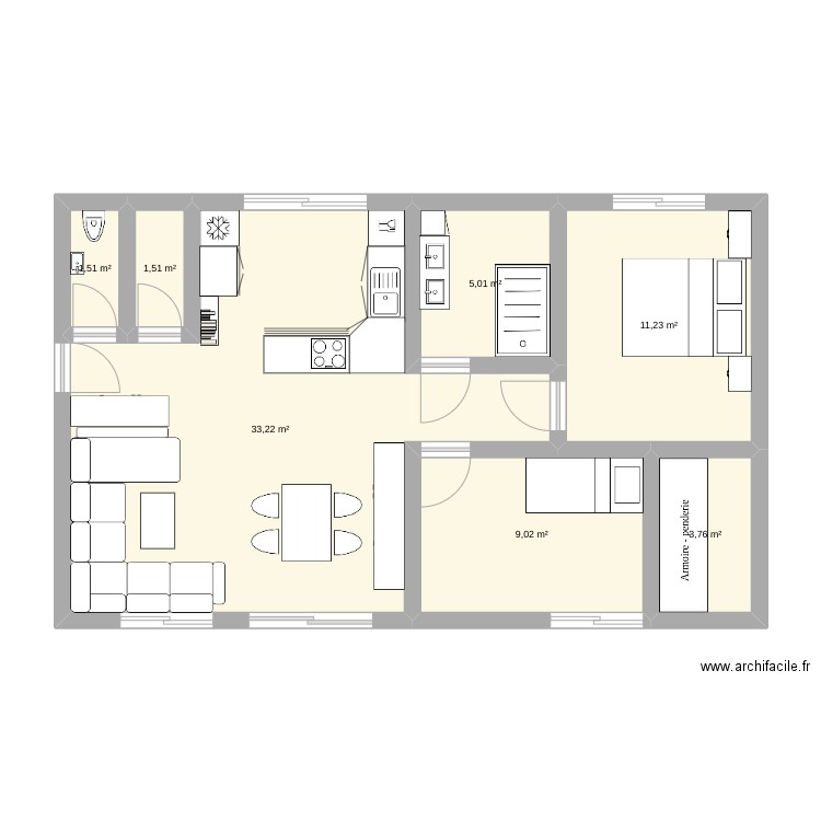 essai 2. Plan de 7 pièces et 65 m2