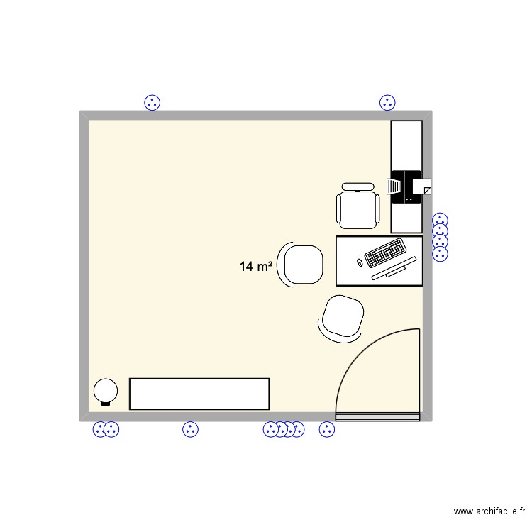 Dentiste. Plan de 1 pièce et 14 m2