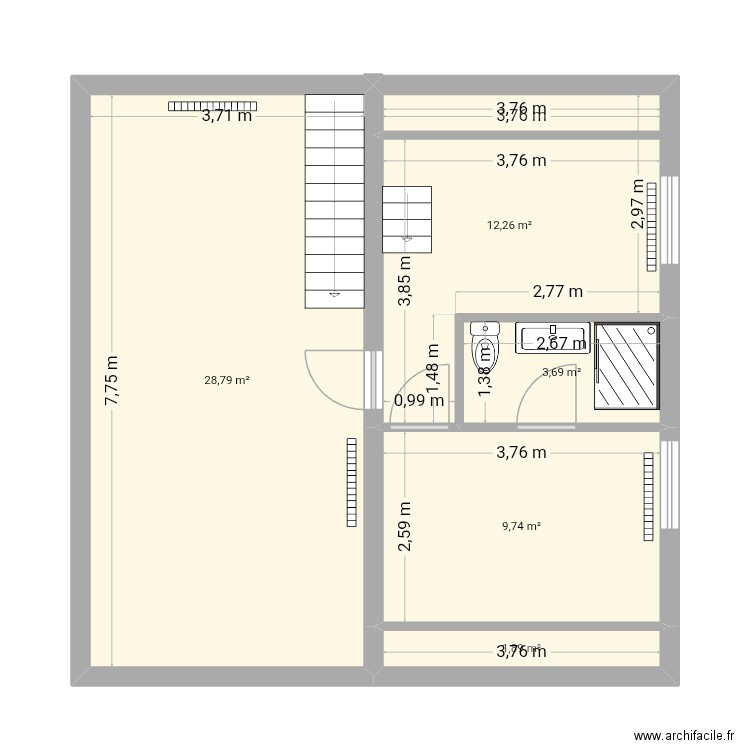 PLENEUF 2eme. Plan de 5 pièces et 56 m2