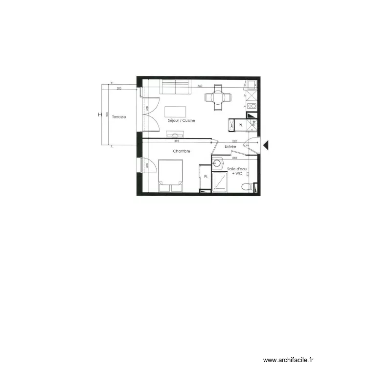 Appartement Fabien 2 pi&egrave;ces. Plan de 