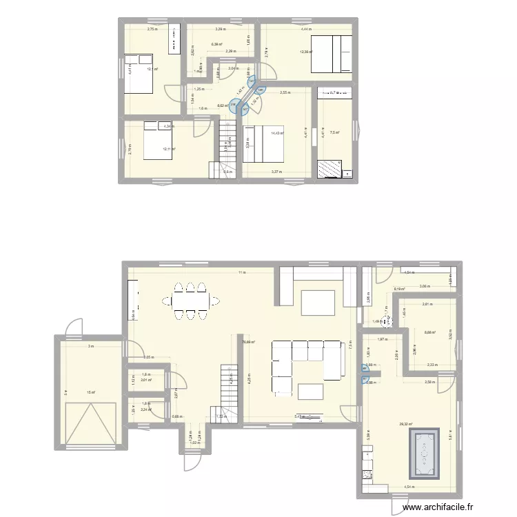maison avec dependance 206m2. Plan de 14 pièces et 216 m²