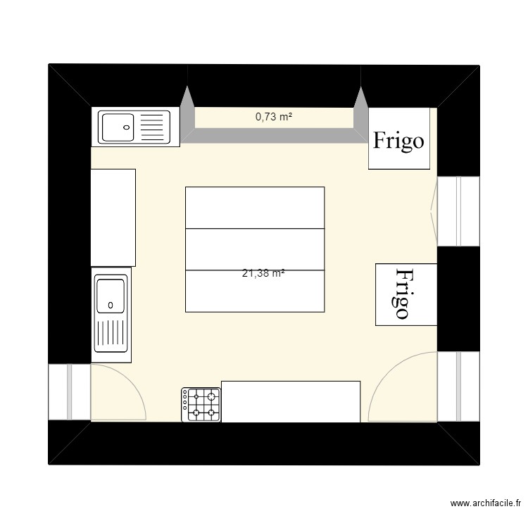 cuisine gers. Plan de 2 pièces et 22 m2