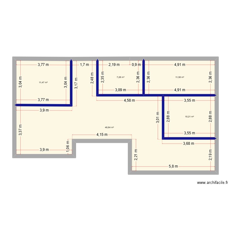 UAKA. Plan de 5 pièces et 89 m2