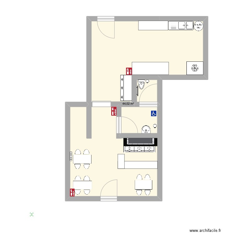 Snack saint avold amenager X+. Plan de 1 pièce et 44 m2