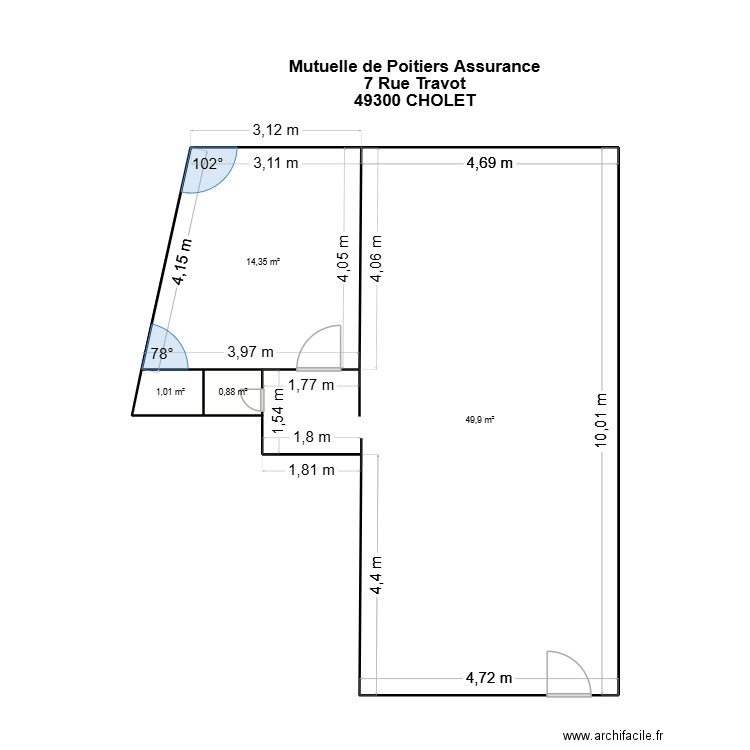 MUTUELLE DE POITIERS ASSURANCE. Plan de 4 pièces et 66 m2