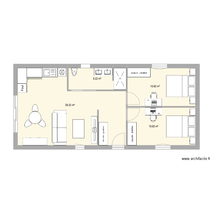Essai 1. Plan de 4 pièces et 56 m2