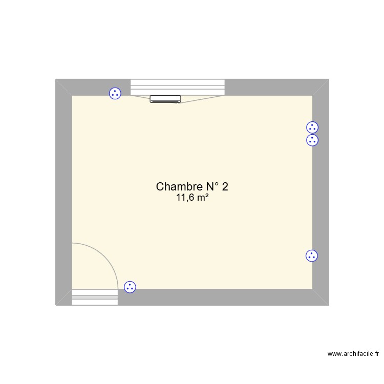 CHAMBRE N° 2. Plan de 1 pièce et 12 m2