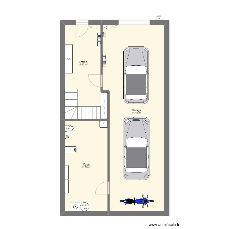 RDC Grillon. Plan de 3 pièces et 75 m2
