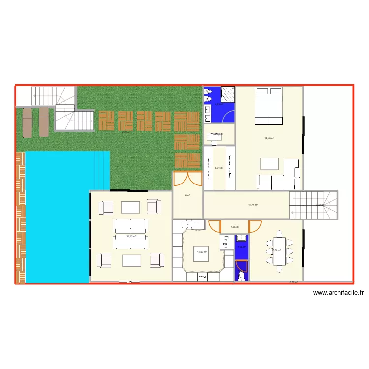 najoua et khalid. Plan de 14 pièces et 130 m²