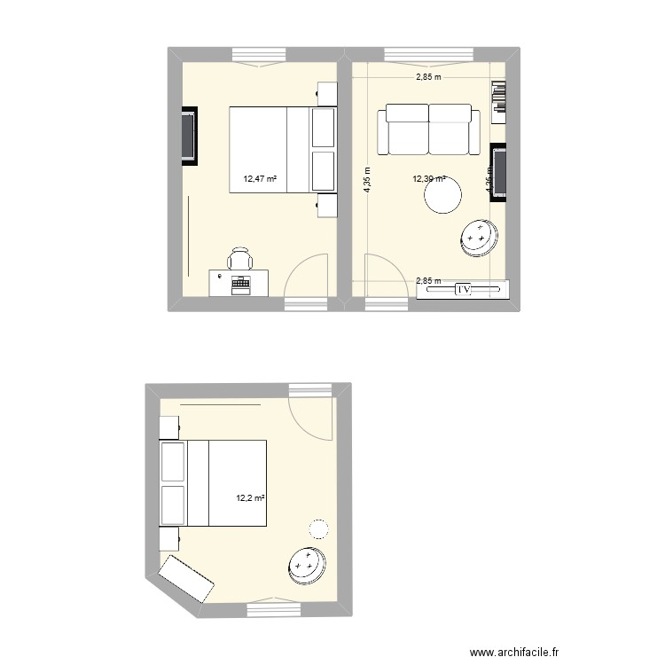 Square Frédéric Vallois. Plan de 3 pièces et 37 m2