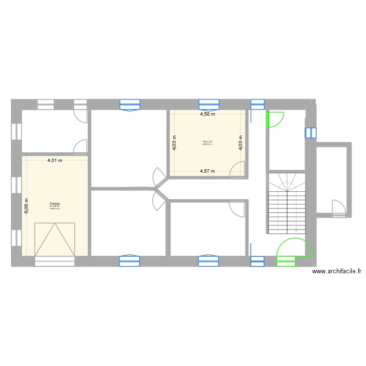 rdc. Plan de 2 pièces et 43 m2