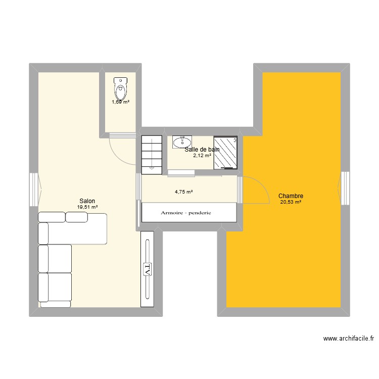 etage. Plan de 5 pièces et 49 m2