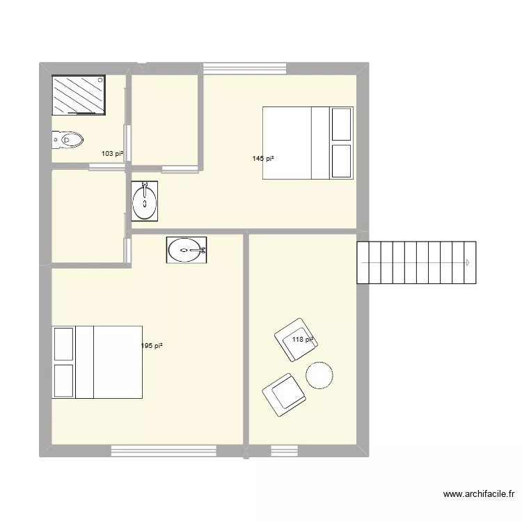 plan 2 salle ouverte. Plan de 4  et 52 m²