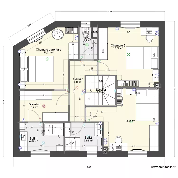 Test escalier inversé. Plan de 17 et 184 m² Test escalier inversé. Plan de 17 et 184 m²