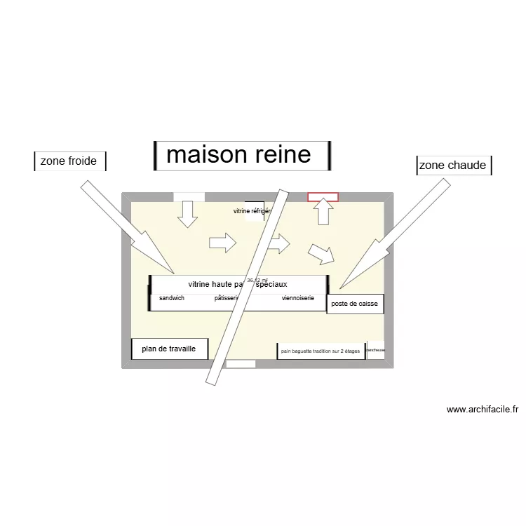 vente maison reine. Plan de 1  et 36 m²