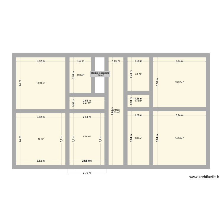 Plan immeuble RDC avant travaux. Plan de 12 pièces et 90 m2