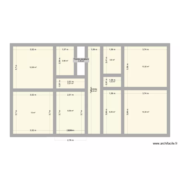 Plan immeuble RDC avant travaux. Plan de 12 pièces et 90 m²