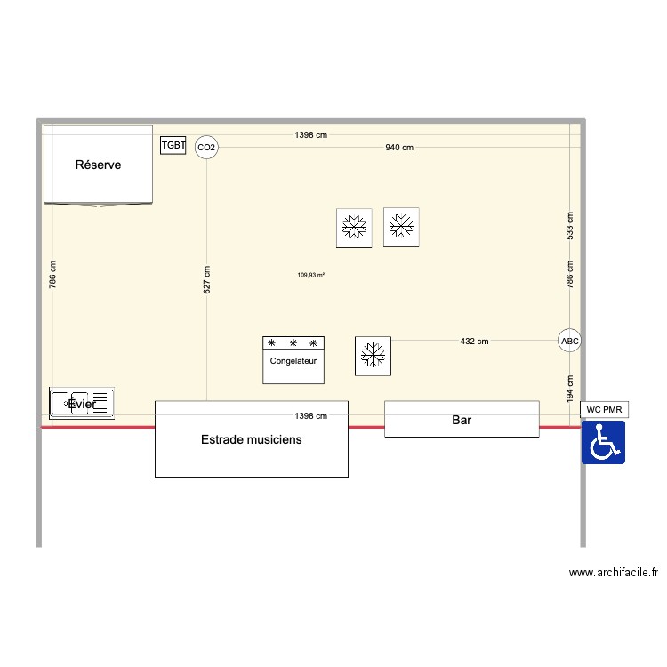 Cuisine. Plan de 1 pièce et 110 m2