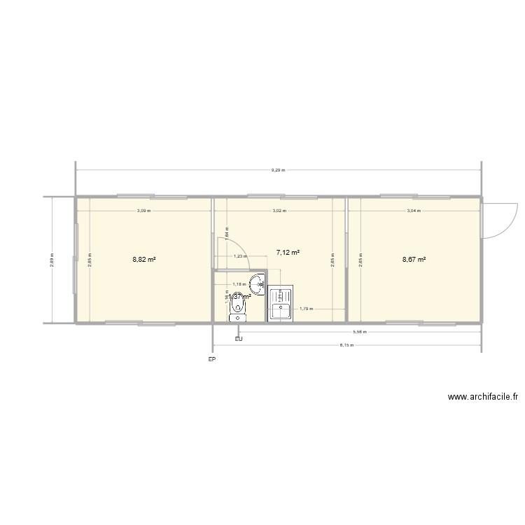 VERDOLINI BUNGALOW BASCULE. Plan de 4 pièces et 26 m2