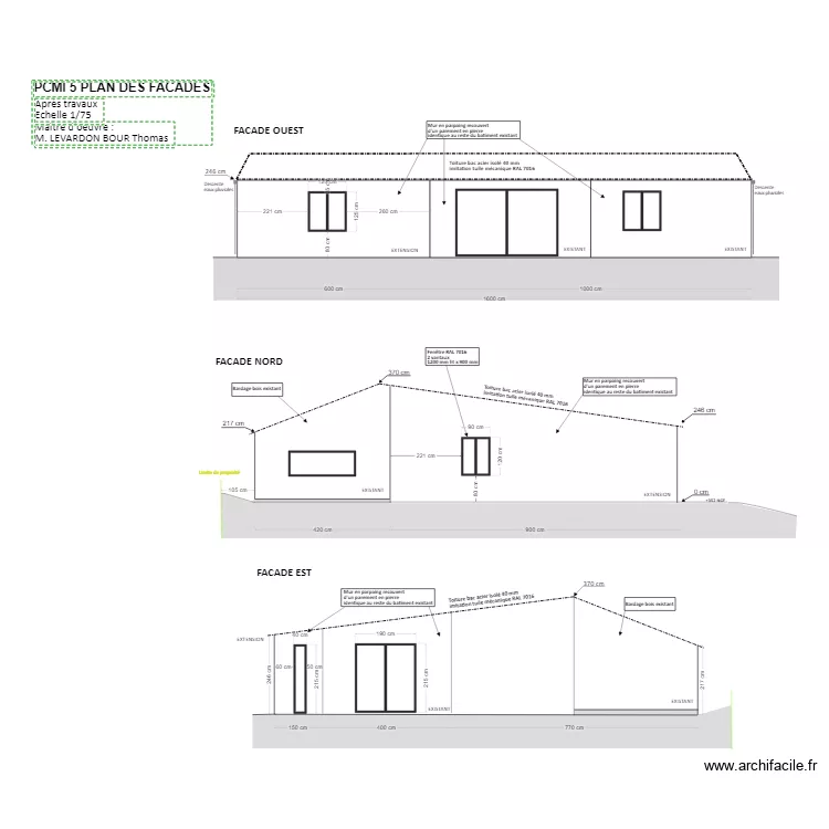 PLAN DE FACADES NORD + OUEST . Plan de 