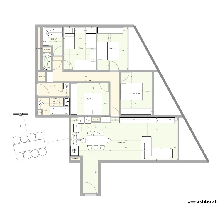 Touquet app 607-610. Plan de 15 pièces et 108 m2