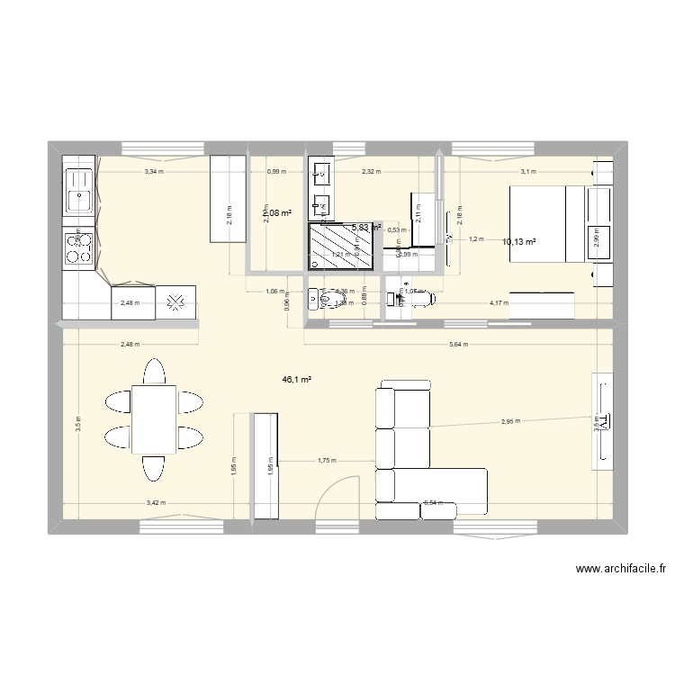 Maison Plage. Plan de 4 pièces et 64 m2