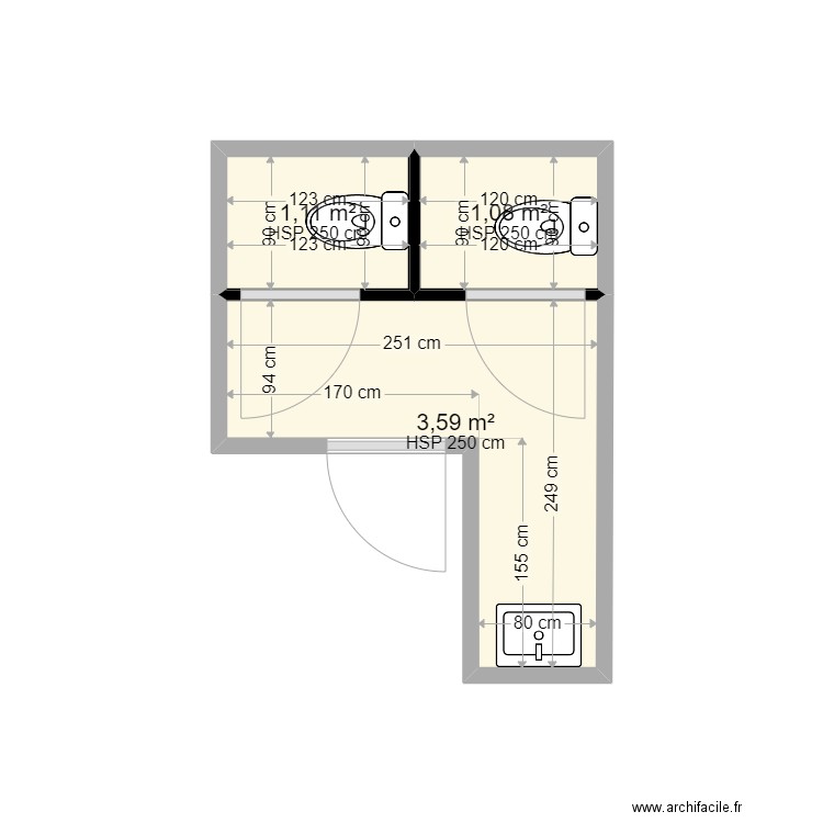 Wc Woippy cowoorking. Plan de 3 pièces et 6 m2