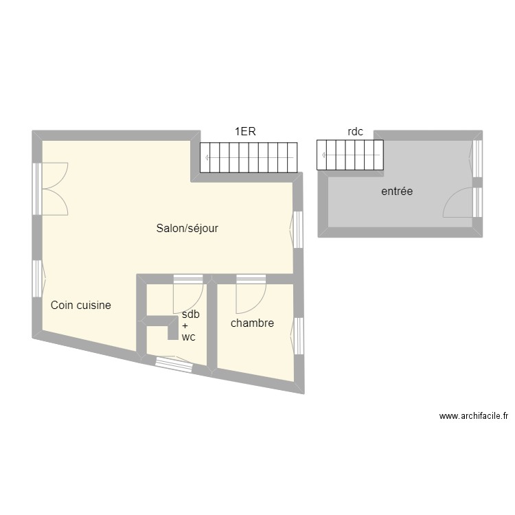 842. Plan de 3 pièces et 42 m2